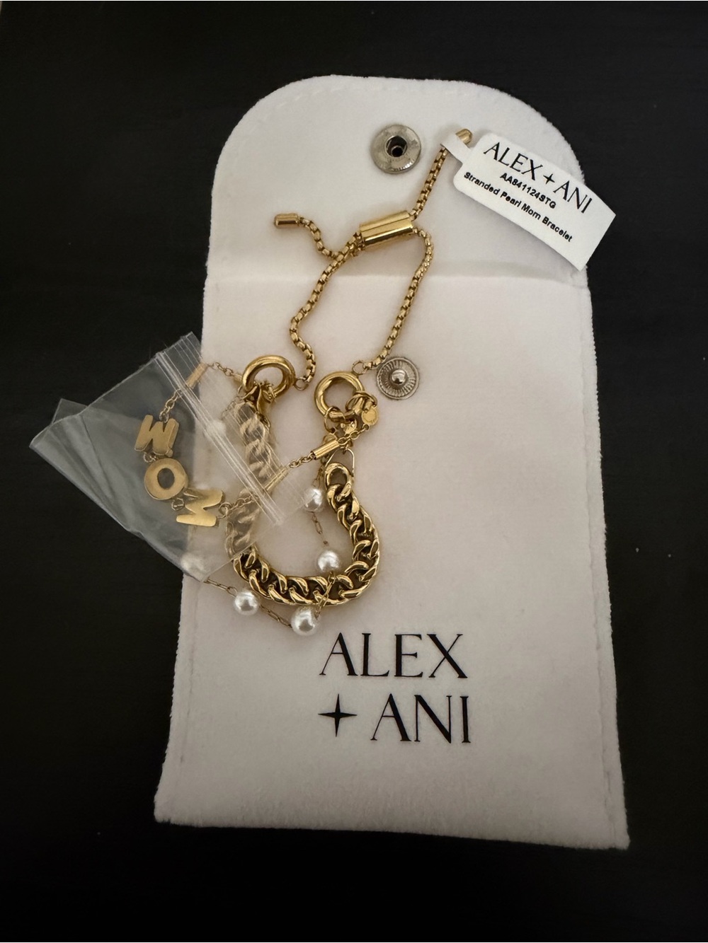ALEX AND ANI Gold Pearl MOM Charm Bracelet